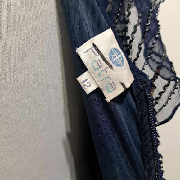 Patra Silk Elegant Sequin Beaded V Neck Party Maxi Dress Size 12 Navy - Picture 9 of 17